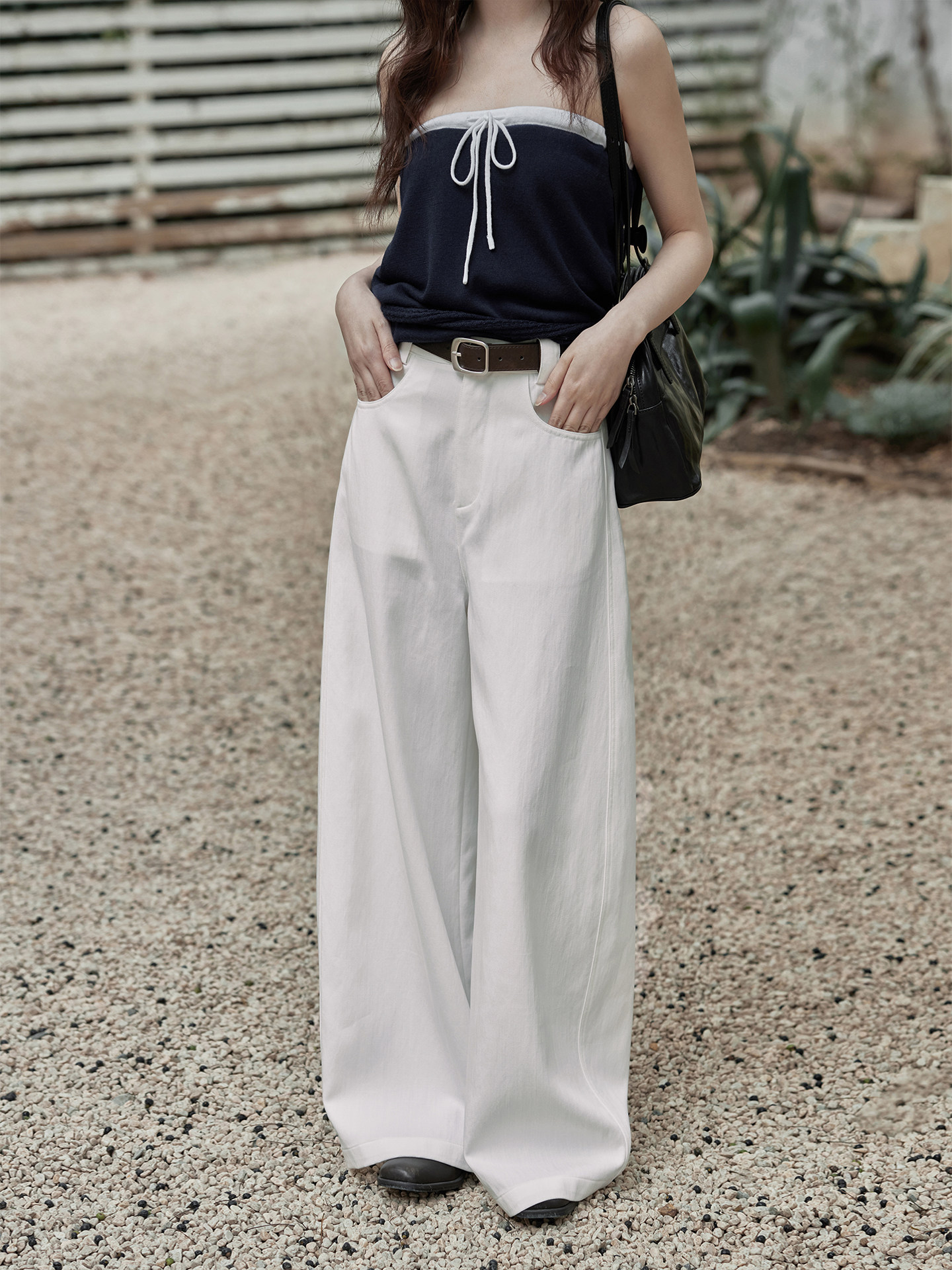 Ximeng 2026 New Spring and Summer Korean Style Elegant High-Waisted Petite White Wide-Leg Casual Pants