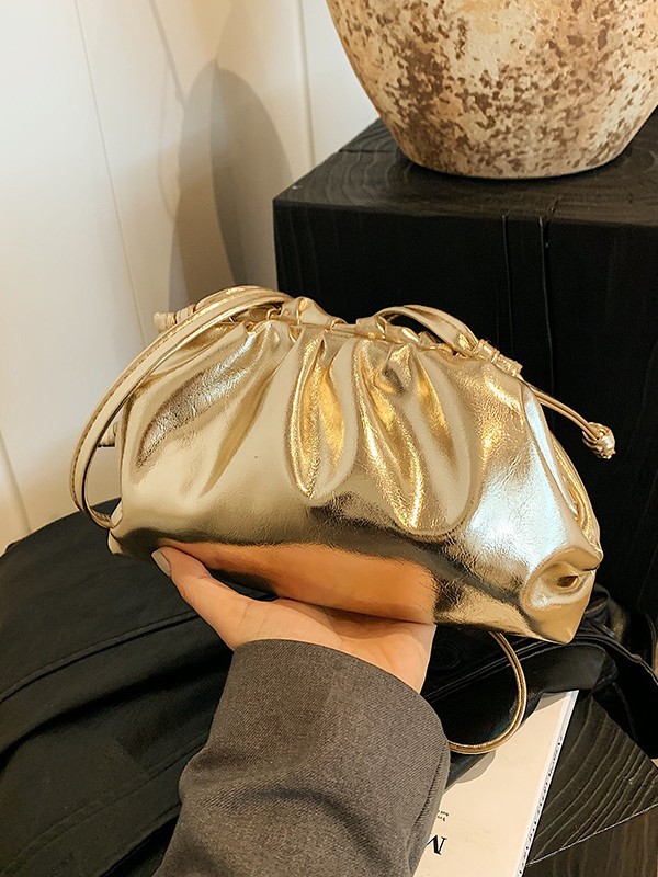 Cross-Border French Pleated Bag for Women, New Patent Leather Cloud Bag, Casual Solid Color Dumpling Bag, Stylish Shoulder Crossbody Bag