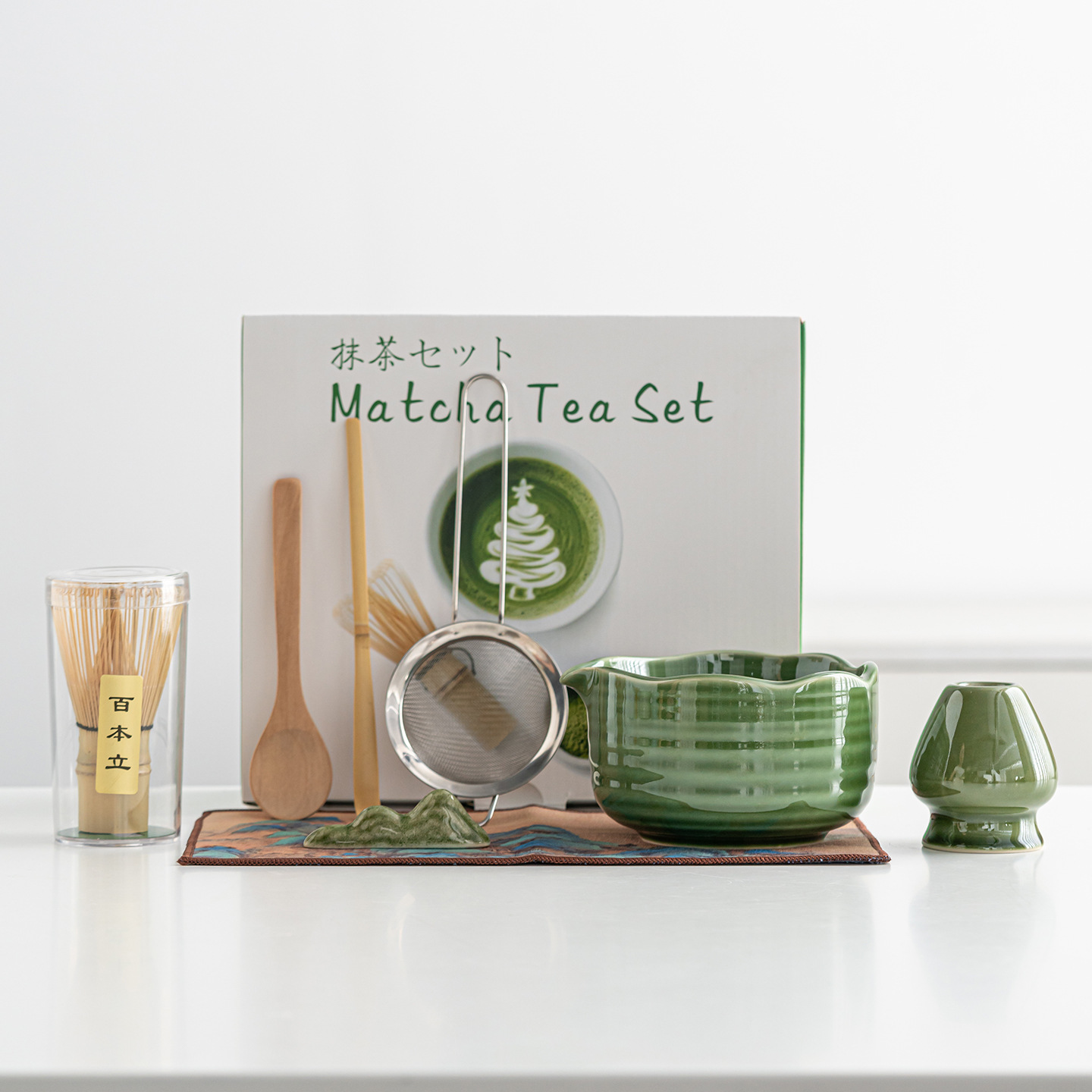 Amazon Japanese Matcha Bowl with Spout Ceramic Tea Set Tea Ceremony Accessories Tea Whisk Stand Tool Set Cross-Border Exclusive Supply