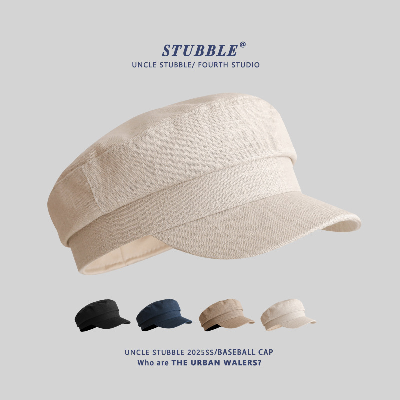 Korean Style Cotton and Linen Newsboy Hat for Girls, Fashionable and Versatile Pure Color Painter's Hat, Flat Top Retro Navy Style Hat for Men