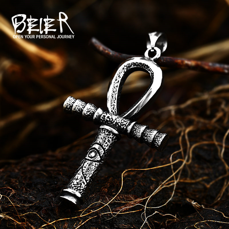 beier new stainless steel cross pendant wholesale cross-border retro titanium steel item cane men's necklace pendant