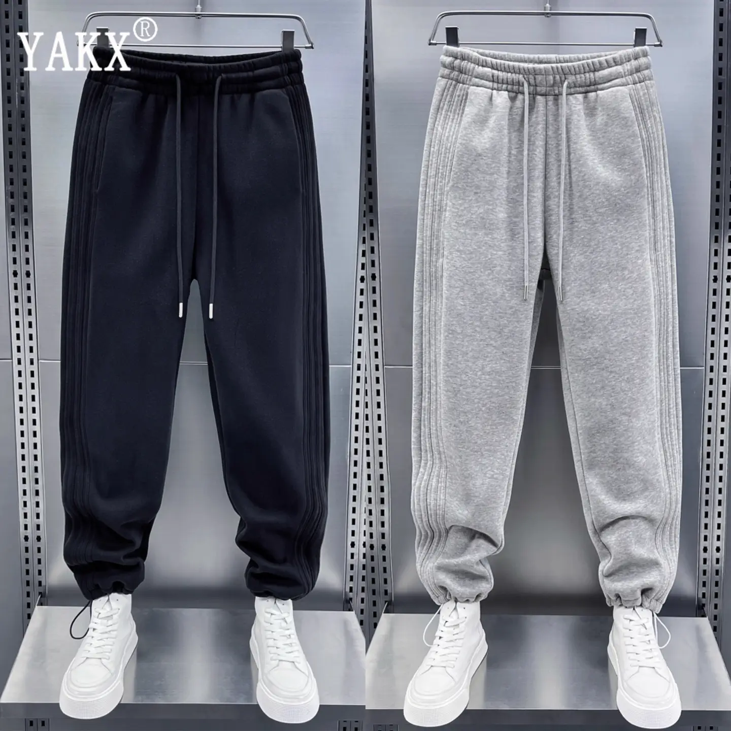 2025 Spring, Autumn and Winter New Ankle Banded Slacks Men Loose Wide Leg Sports Sweatpants Fur Men's Thickened