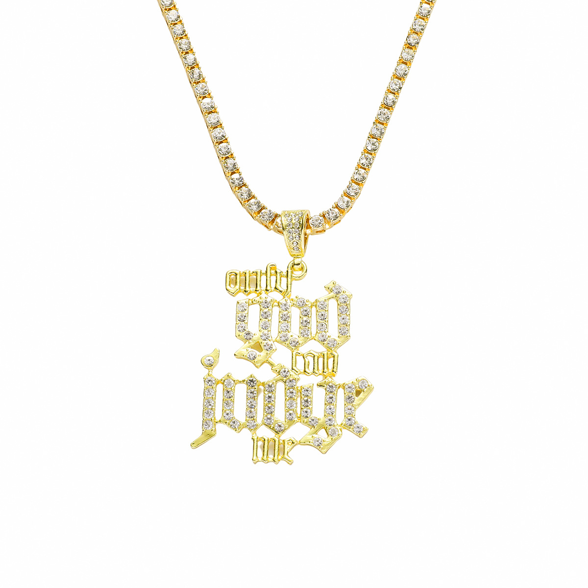 Cross-border hot selling popular diamond letter pendant necklace trendy men's hiphop tennis chain necklace personalized jewelry