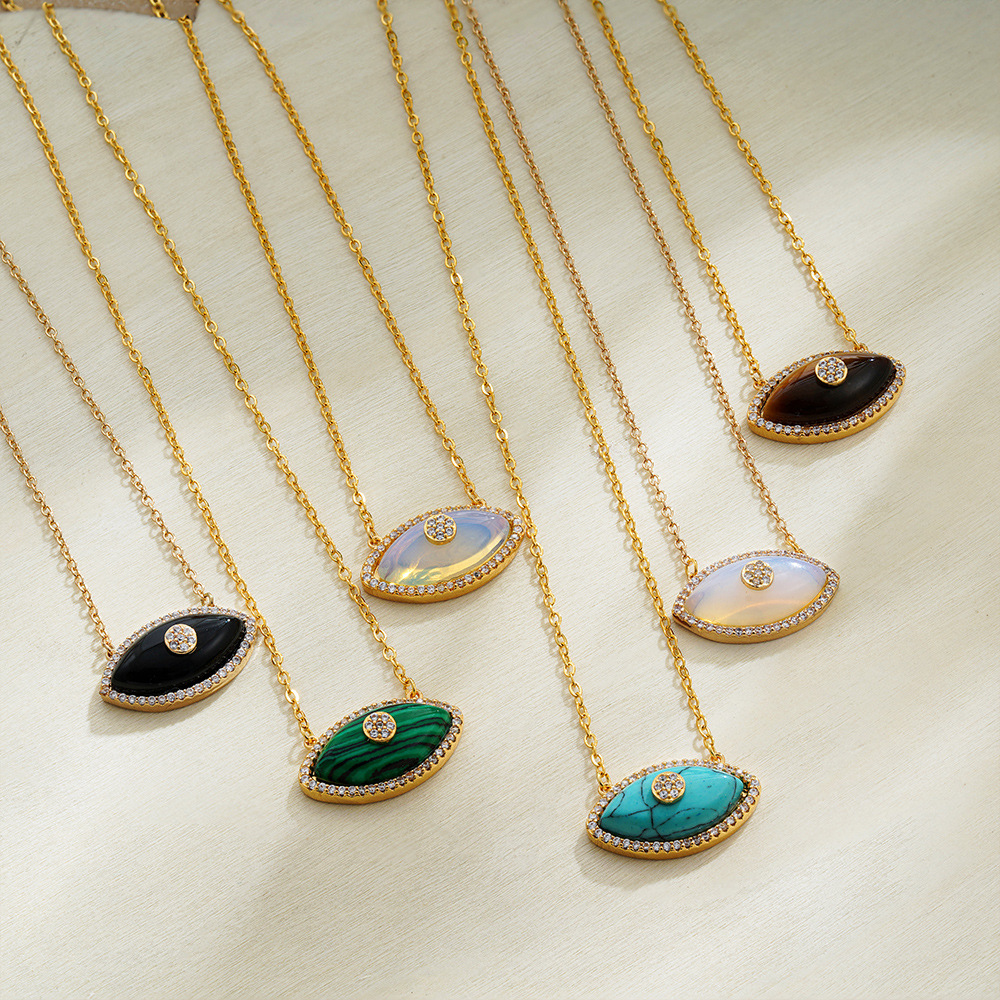 Stainless Steel Plated with 18K Gold Natural Gemstone Devil's Eye Necklace Zircon Turquoise Eye Pendant European and American Cross-Border