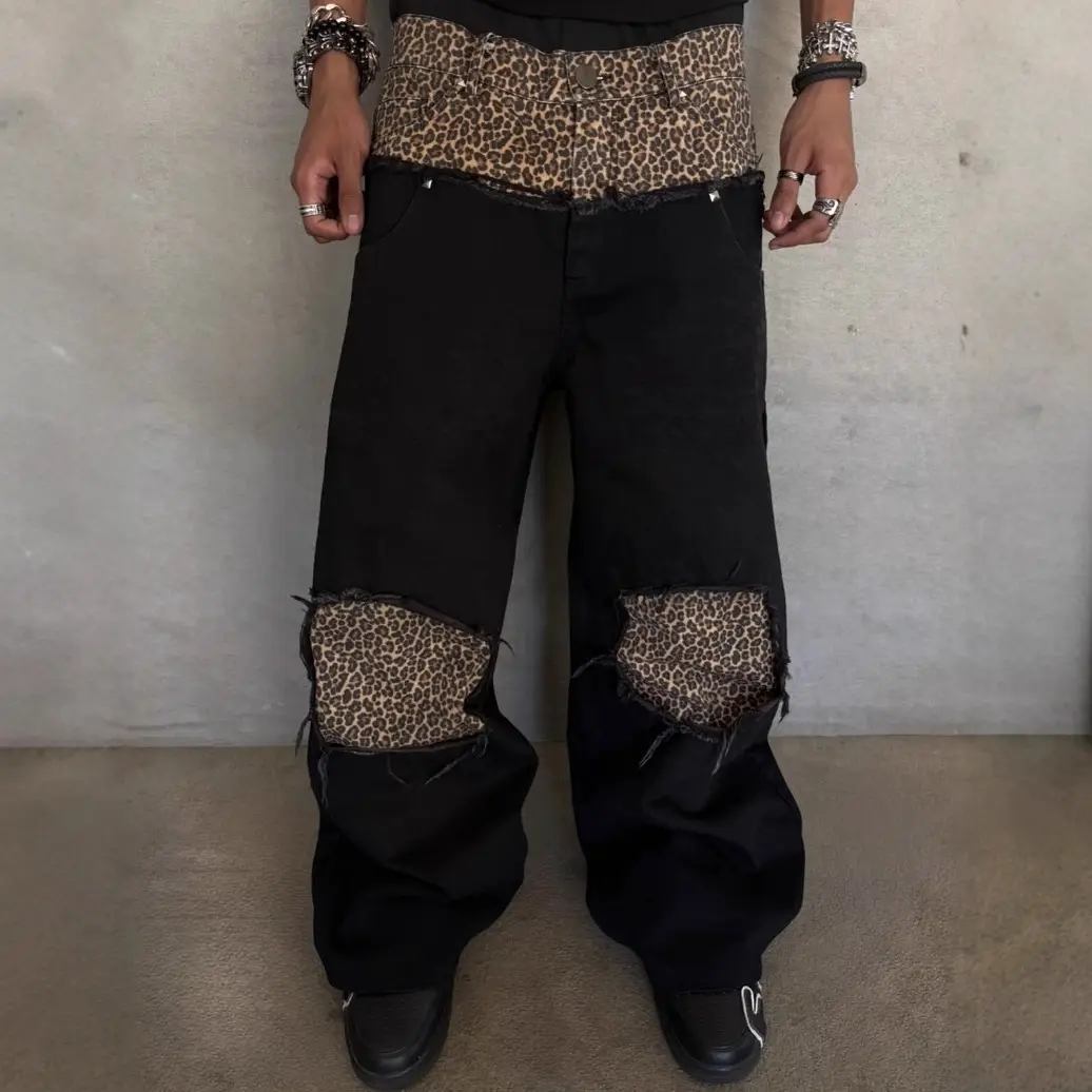 Retro New Men's and Women's Leopard Print Patchwork Perfora