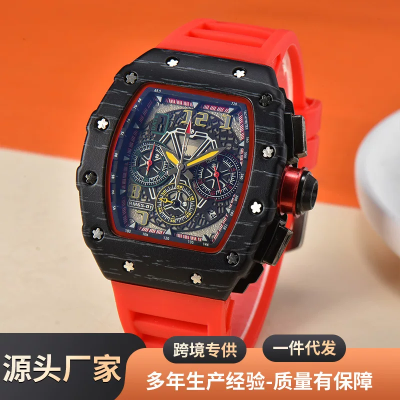 New wood grain quartz watch men's six pin multifunctional running second calendar business watch manufacturer in stock