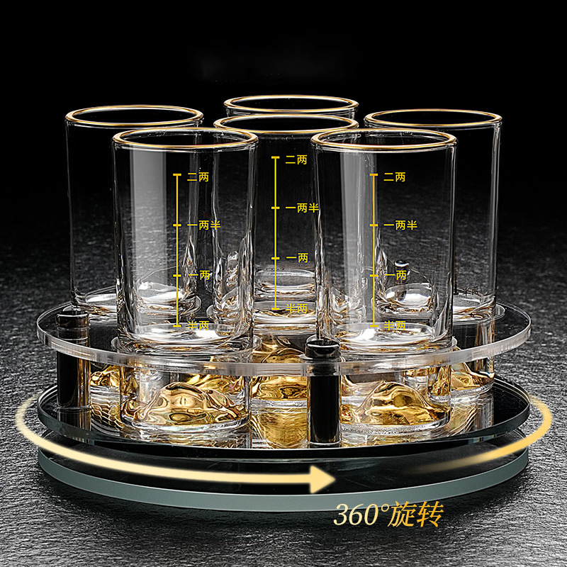 Entry Luxury High-grade Liquor Glass suit Household Liquor Dispencer with Scale Crystal Rotating Cup Holder Two-tael Wine Glass
