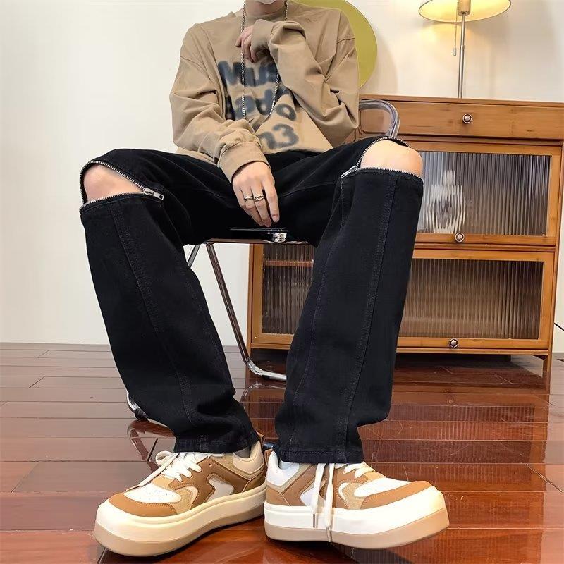 American Style Fashion Pants High Street Trendy ins Black Ripped Jeans Men's Design Sense Niche Slim-fit Skinny Pants