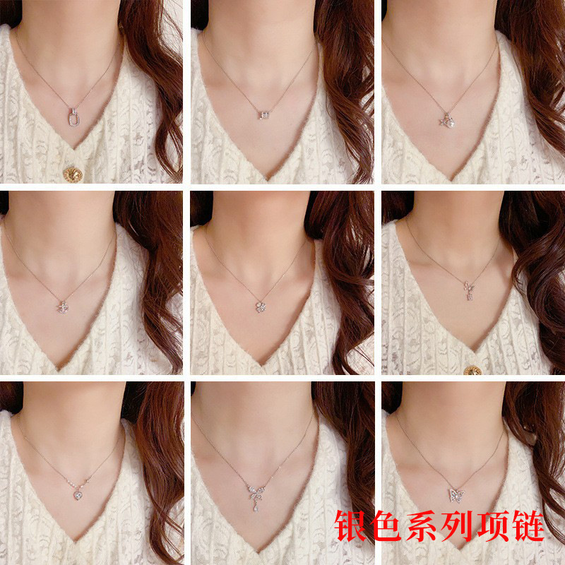 silver Micro-inlaid Zircon Necklace Women's Design Sense Temperament Fashion Internet Celebrity All-match Design Sense Super Flash Clavicle Chain Necklace Chain
