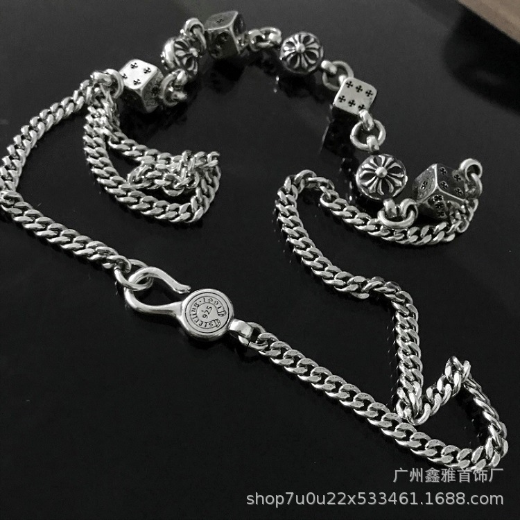 Ch Crouchun's New 925 Word Printed Retro Dice Necklace Men's and Women's European and American Punk Sweater Necklace Manufacturer Wholesale