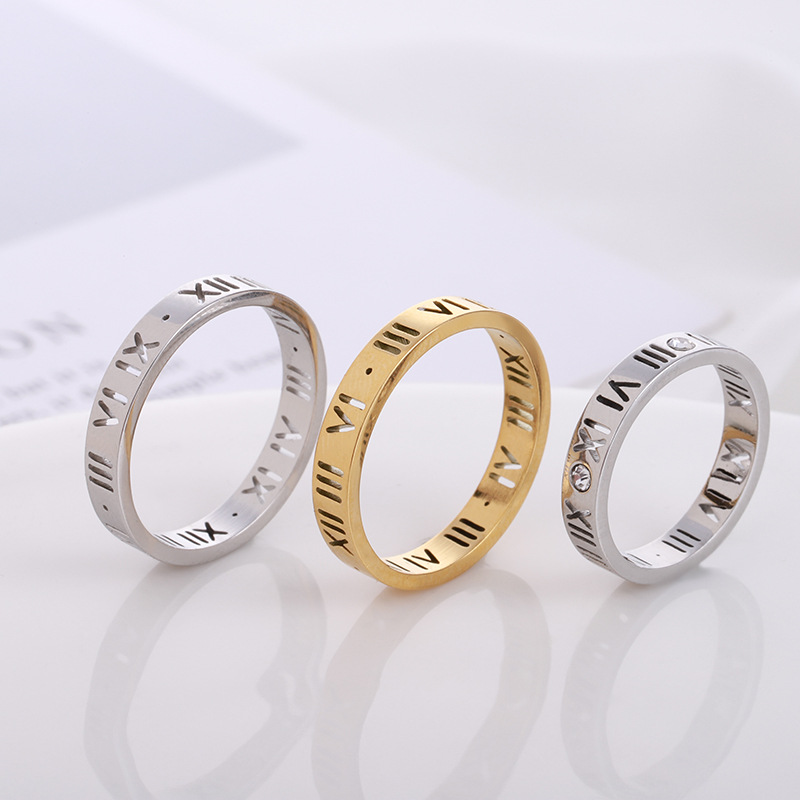 Titanium Steel Roman Numeral Ring Index Finger Tail Ring Laser Cut Stainless Steel Jewelry Geometric Element Jewelry