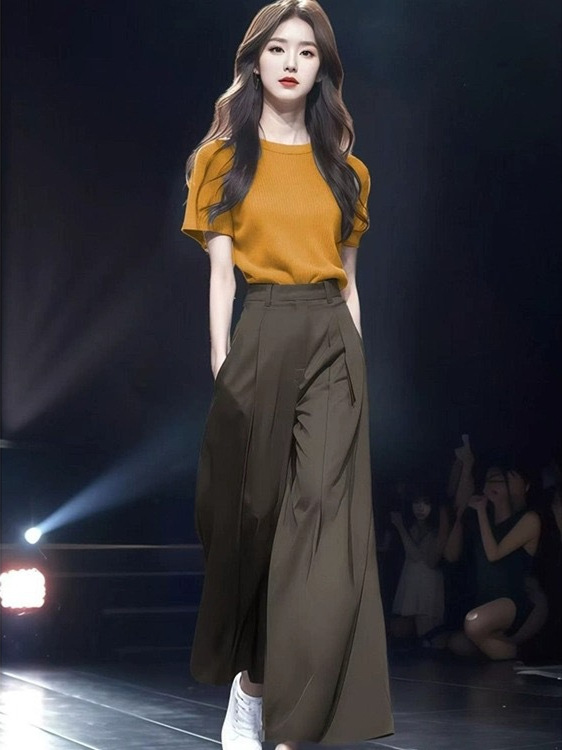 Traveling Wear Women's Dress Daughter Cool Feeling Expensive Western-style Clothes 2025 High Waist Wide-leg Pants Niche suit Summer