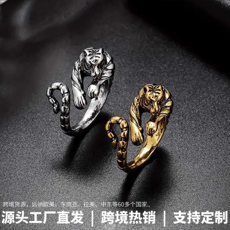 Long Rui cross-border Europe and the United States little tiger open ring alloy personality retro simple zodiac ring jewelry wholesale