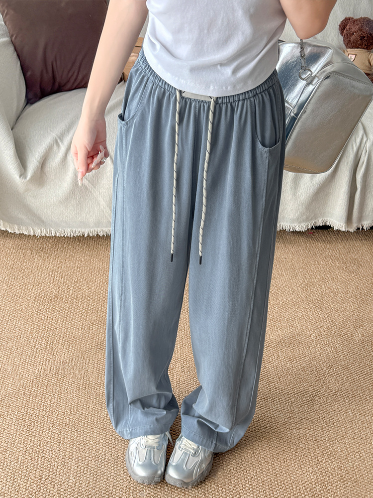 Lyocell Tencel Jeans for Women 2026 Summer New Drawstring Loose Drape Ice Silk Casual Wide-Leg Straight Pants