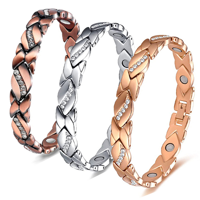 Polished Red Copper Bracelet Diamond Bracelet Weak Magnet Leaf Magnet Bracelet Amazon Best Selling Manufacturer Wholesale