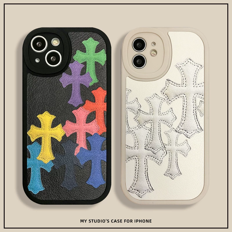 High-End Leather iPhone 16 Pro Max Phone Case Suitable for Trendy Brand Croxin Apple 17 Pro Max Protective Case Samsung A55 Soft Case 14 Unisex 15 Pro 14 Plus Honor 70 Cross Design