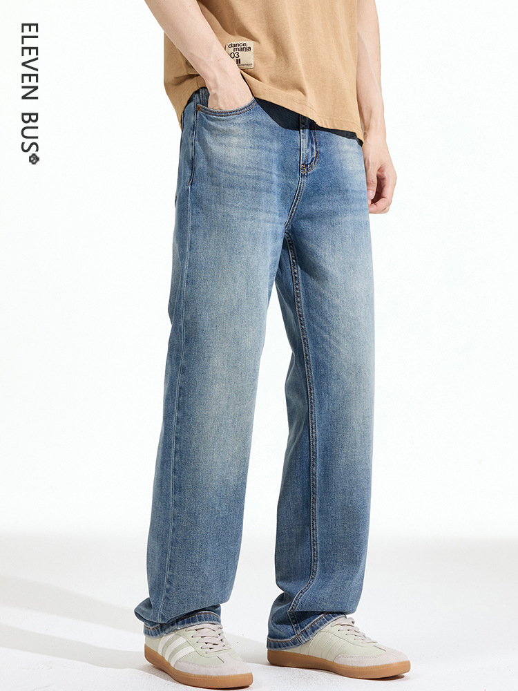 2026 Spring Trendy Brand Retro Light Blue Clanfit Straight-Leg Jeans for Men Versatile Washed Men's Jeans