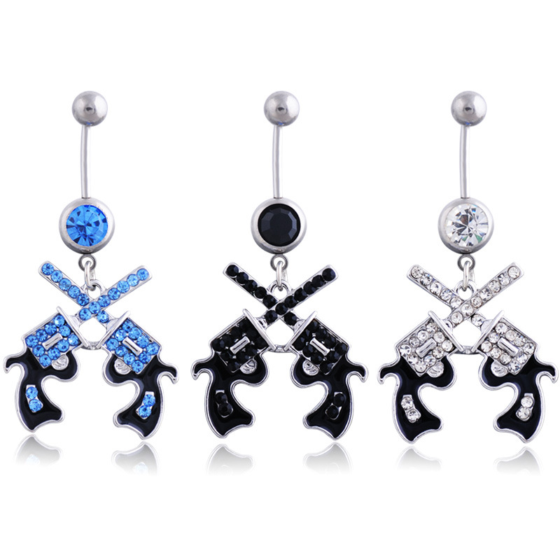 Wholesale Jewelry Piercing Navel Ring Navel Button Double Gun Diamond Navel Nail Factory Spot Wholesale