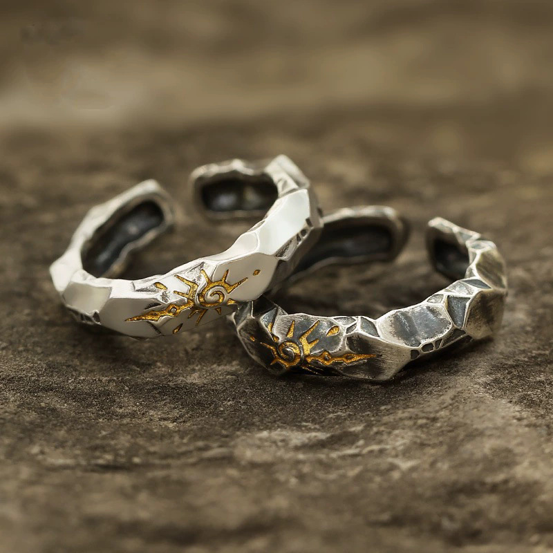 Retro Wishing Stone Ring for Men, Trendyy and Cool Style, Color-Blocked Index Finger Ring, Fashionable Imitation Thai Silver Open Ring