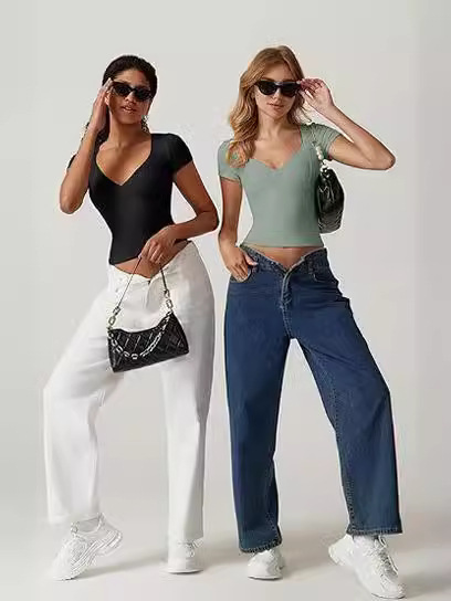 Cross-Border Amazon Summer T-Shirt Women's Top Short-Sleeved Pullover Slim Fit Sexy Crop Top