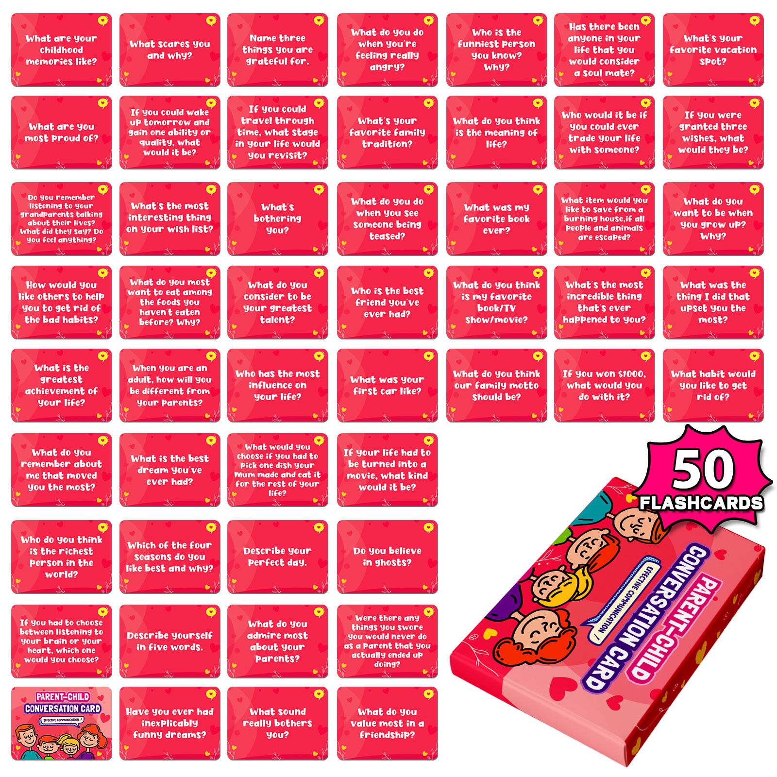 Hot-Selling in Stock: 50 English-Language Parent-Child Dialogue Cards, Educational Cards for Family Gatherings, Desktop Temu Cards