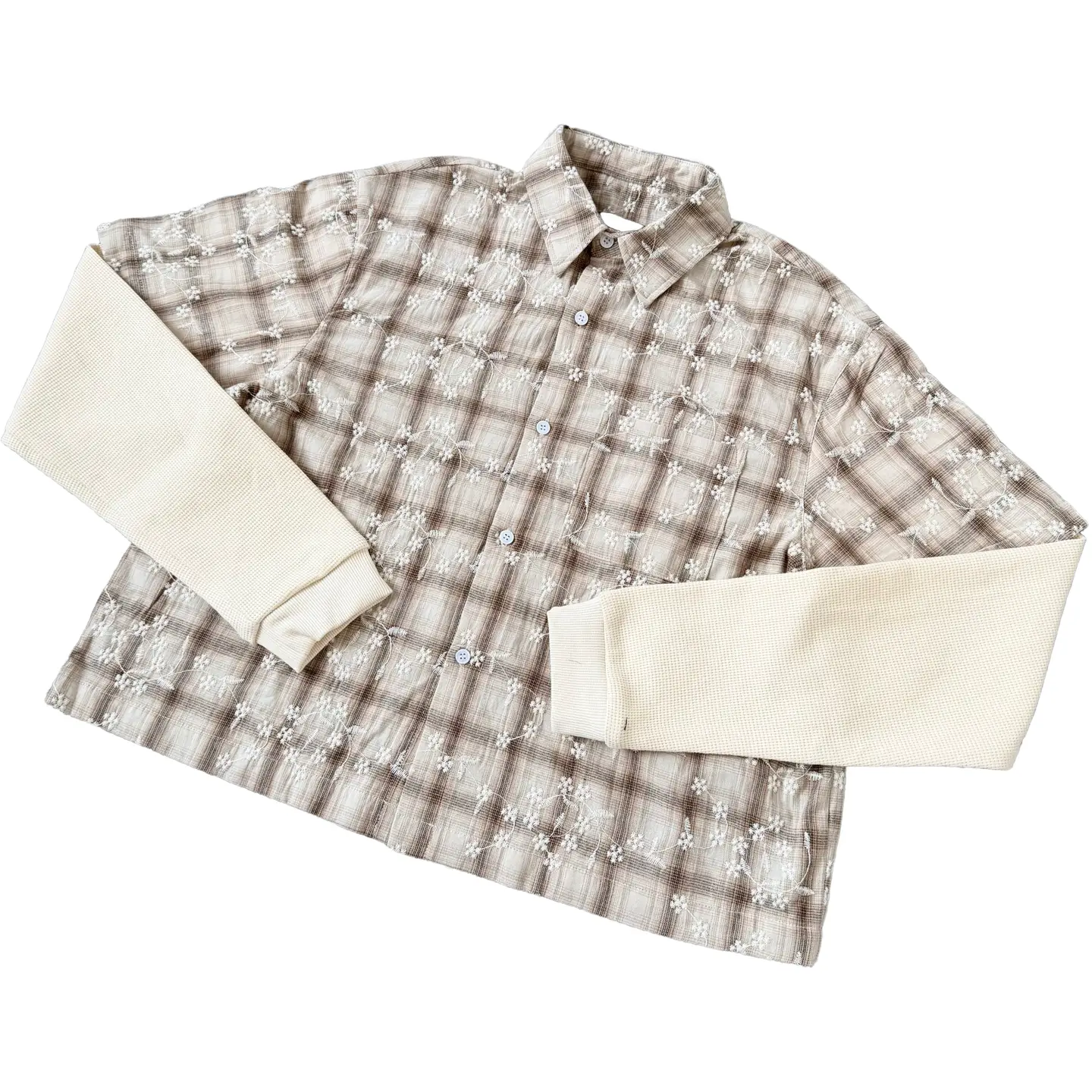 Jacquard Embroidery Faux Two-Piece Shirt