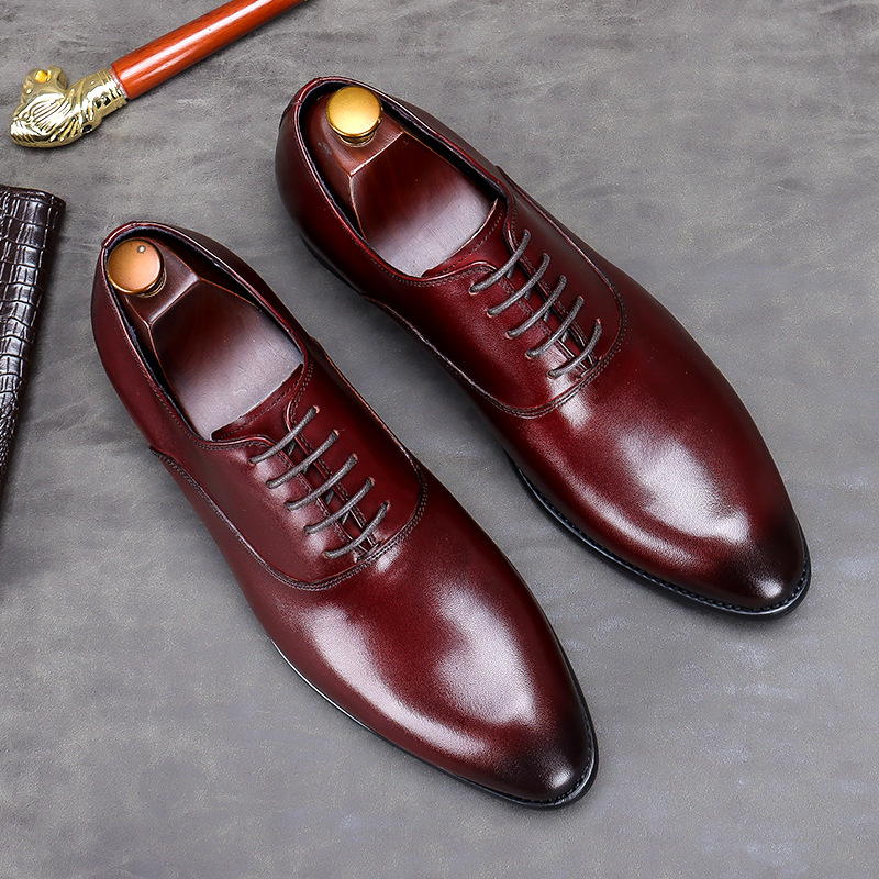[vip for] leather top layer cowhide men's business leather shoes lace-up low-top cowhide handmade men's formal wear list