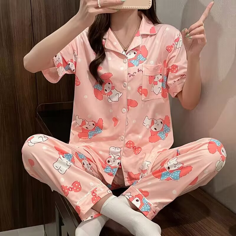Wholesale Cute Melody Pajamas for Women Japanese Sweet Cartoon Style Home Clothes Age-Reducing Girls Cardigan Short-Sleeved Suit