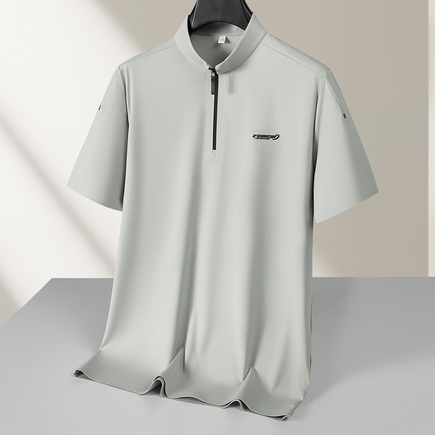 Fat Brother 2026 Zipper Stand Collar Sports Short Sleeve T-Shirt for Men Plus Size Summer Running Fitness Top for Big Guys
