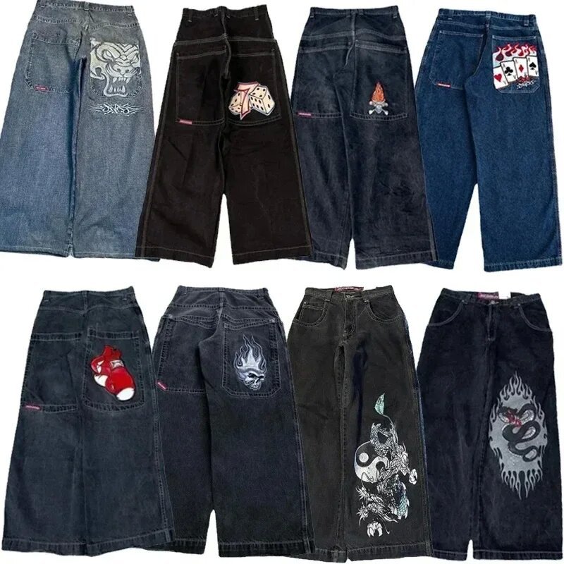Cross-border E-commerce Loose Jeans Men's Retro Printed Hip-hop Gothic Street Clothing Harajuku Men's Casual Pants