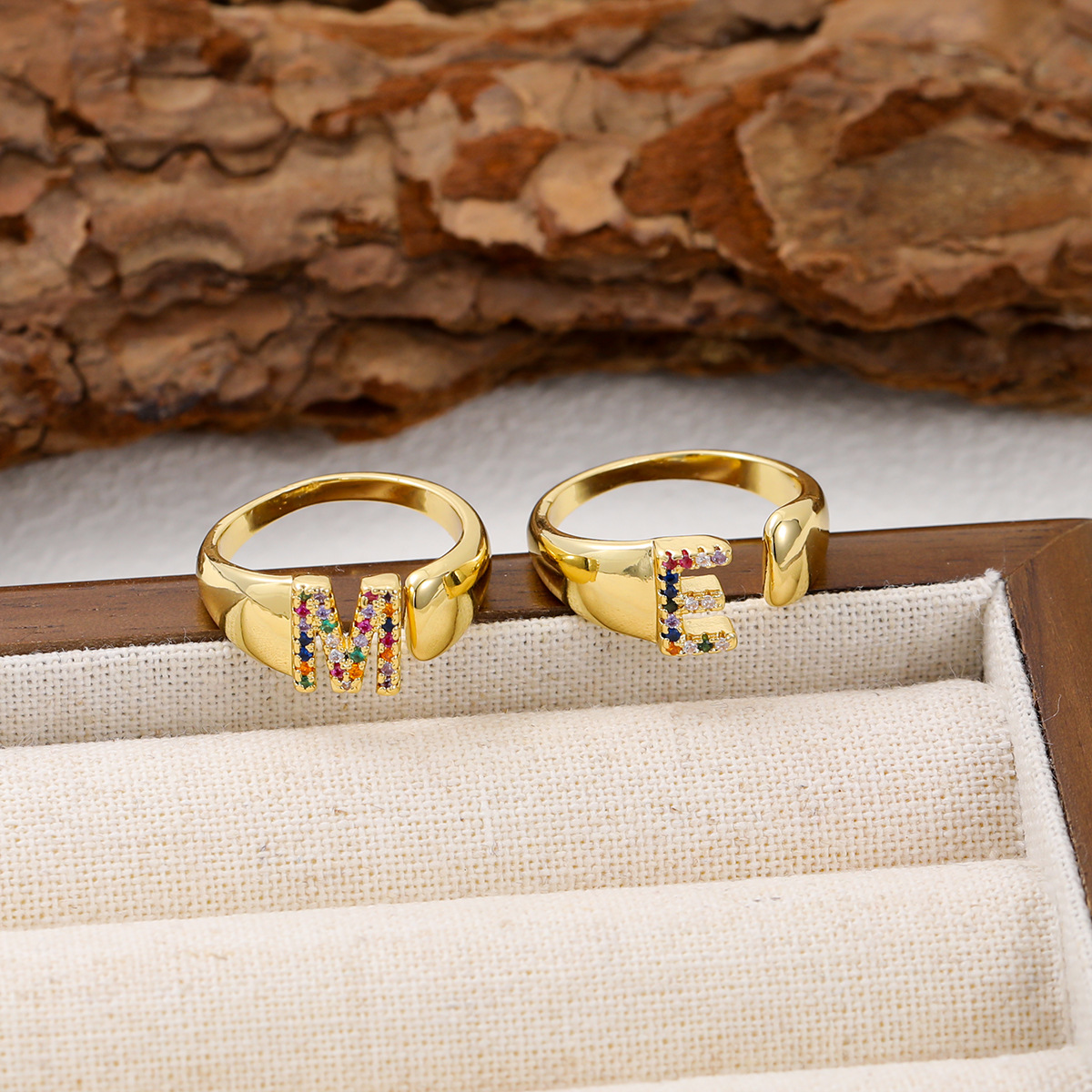 Cross-Border Aliexpress Letter Ring 26 Letters Gold 18K Gold Plated Ring Finger Ring Wholesale Jewelry Simple