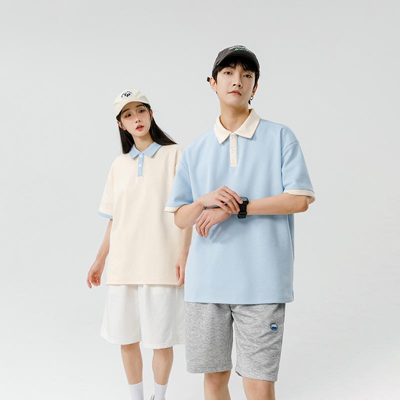 Men's Summer Live Broadcast New College Students' Fashionable Loose Clothing Fashionable Brand Hong Kong Style Double Pearl Short-sleeved T-shirt Lapel POLO Shirt