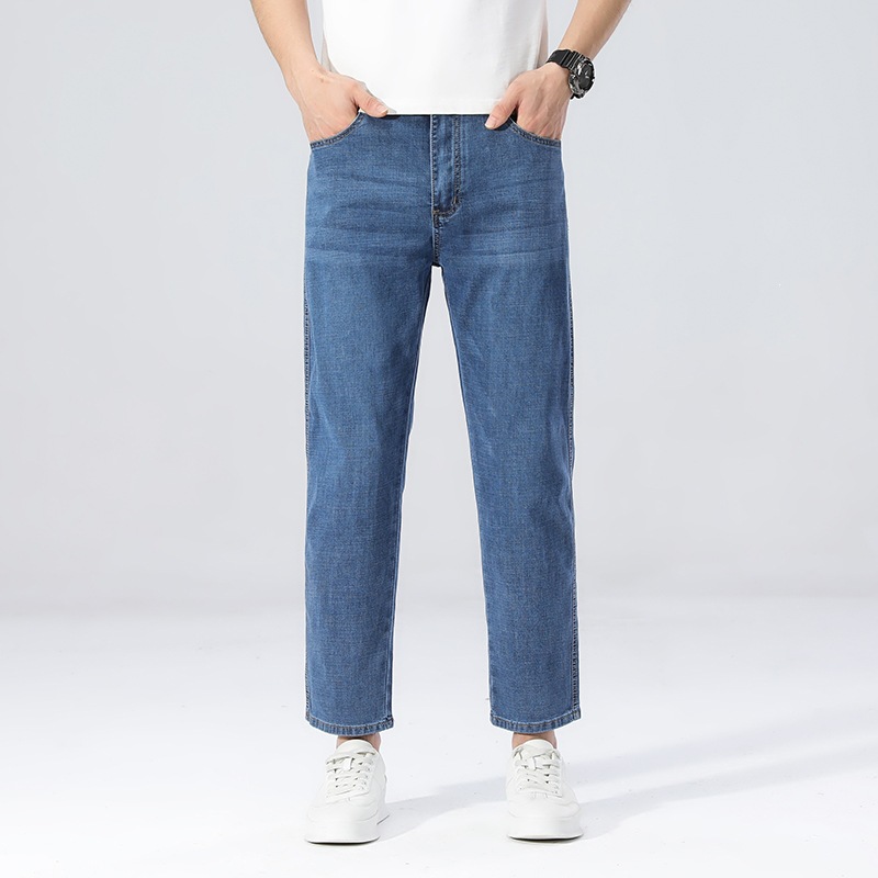 Spring and Summer Blue Cropped Jeans for Men, 2026 New Style, Loose Straight Elastic Pants, Limited Price of 88 Yuan