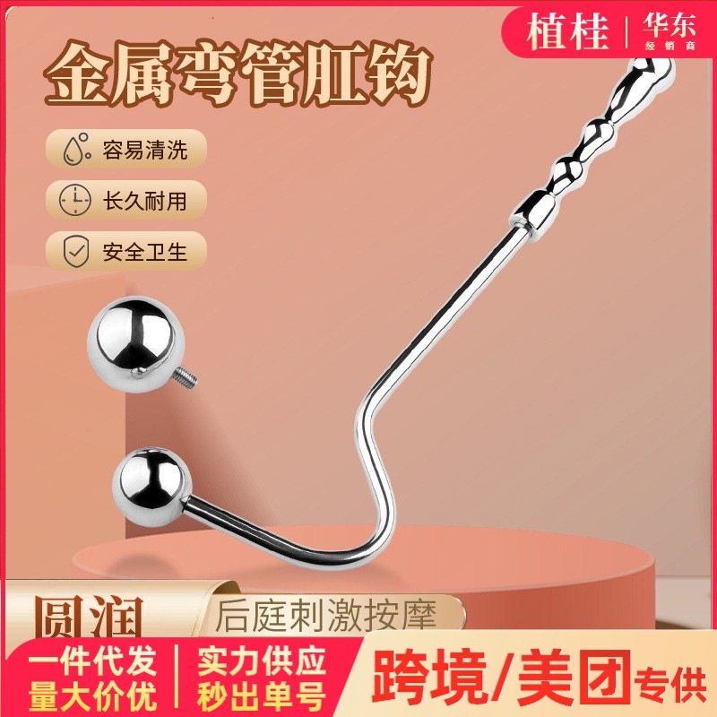 Stainless Steel Metal Anal Plug with Double Balls, Replaceable Anal Hook, Anal Hook for Men, One-Piece Detachable Double-Headed Sex Toy