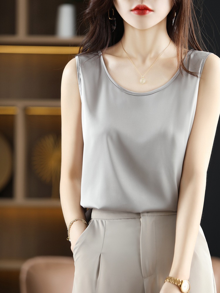 Silk camisole women's inner round neck outer wear loose outer wear sleeveless summer small suit mulberry silk bottoming shirt