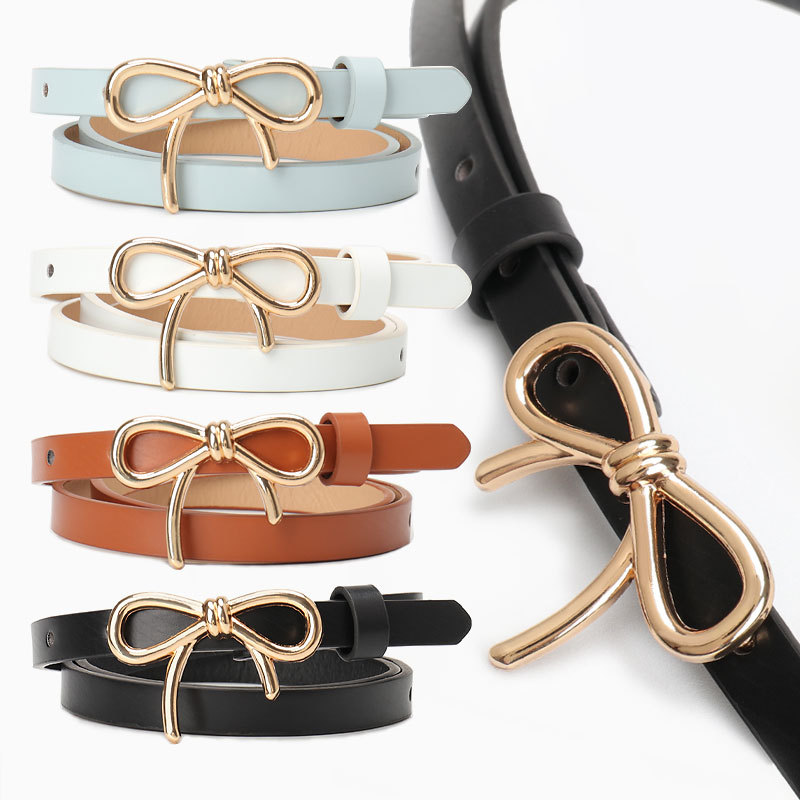 New Sweet Girl's Bow Women's Belt Golden Buckle All-match dress Light Luxury High-end Decorative Belt for Women