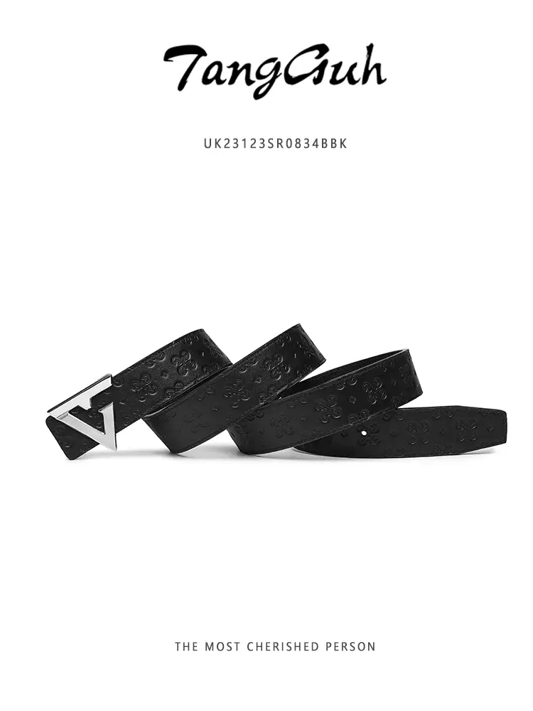 Tangguh Men Belt Four-Leaf Clover Print Cowhide Pants Belt Men's "Triangle Eternal 1923 Series"