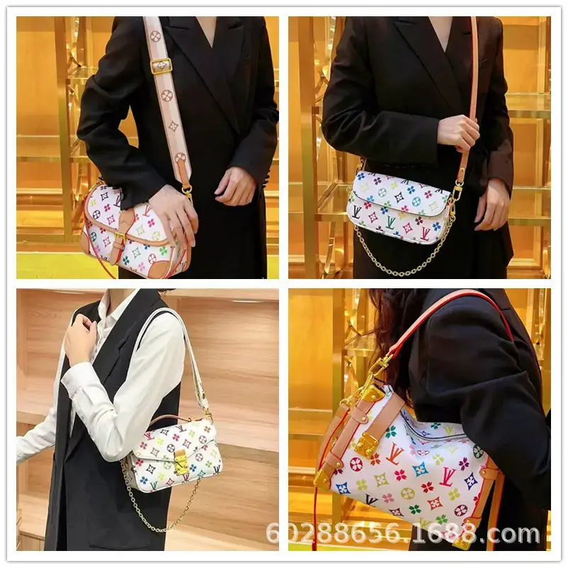 New m Lv Women's Bag Women's Shoulder Bag Baguette Bag Messenger Bag White Three-Color Shell Bag Cosmetic Bag Second-Hand Bag