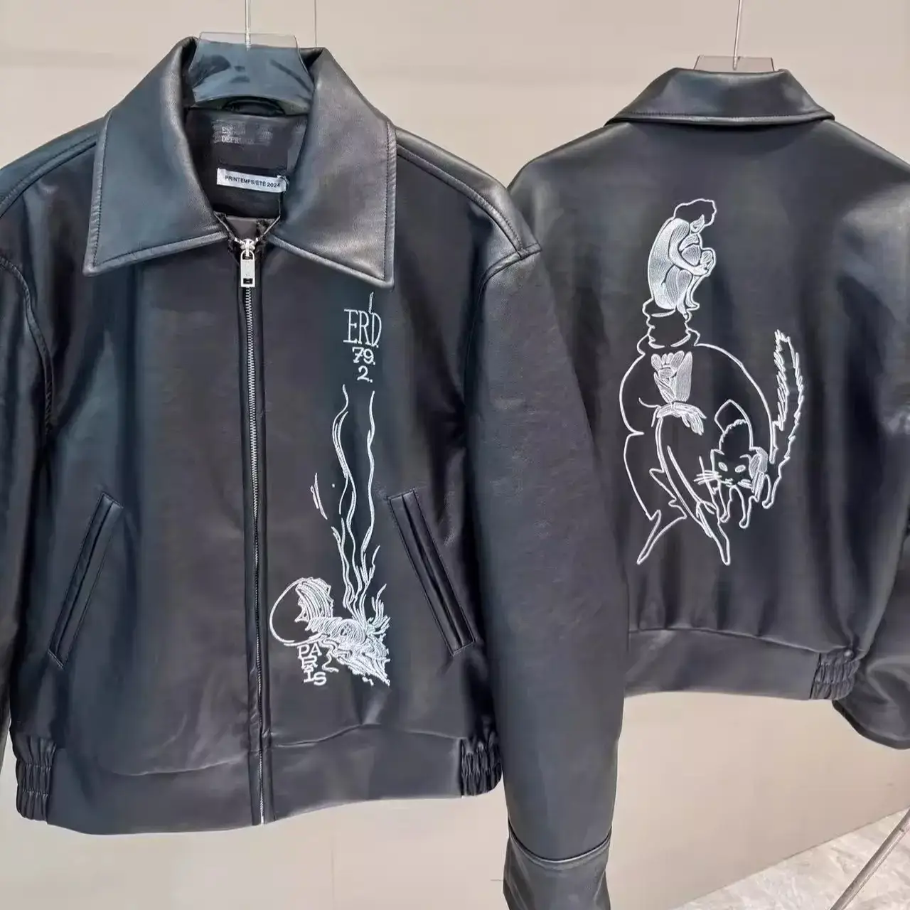 Erd Melancholy Rich Second Generation Heavy Industry Embroider Splash Ink Mysterious Lambskin Jacket Jacket Short Style Men and Women Trendy