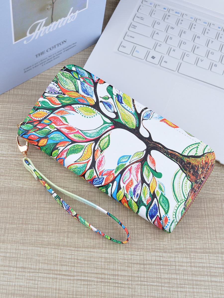 New Wallet Women's Long Zipper Clutch Soft Wallet Fashionable Cross Pattern Printed Student Change Mobile Phone Bag
