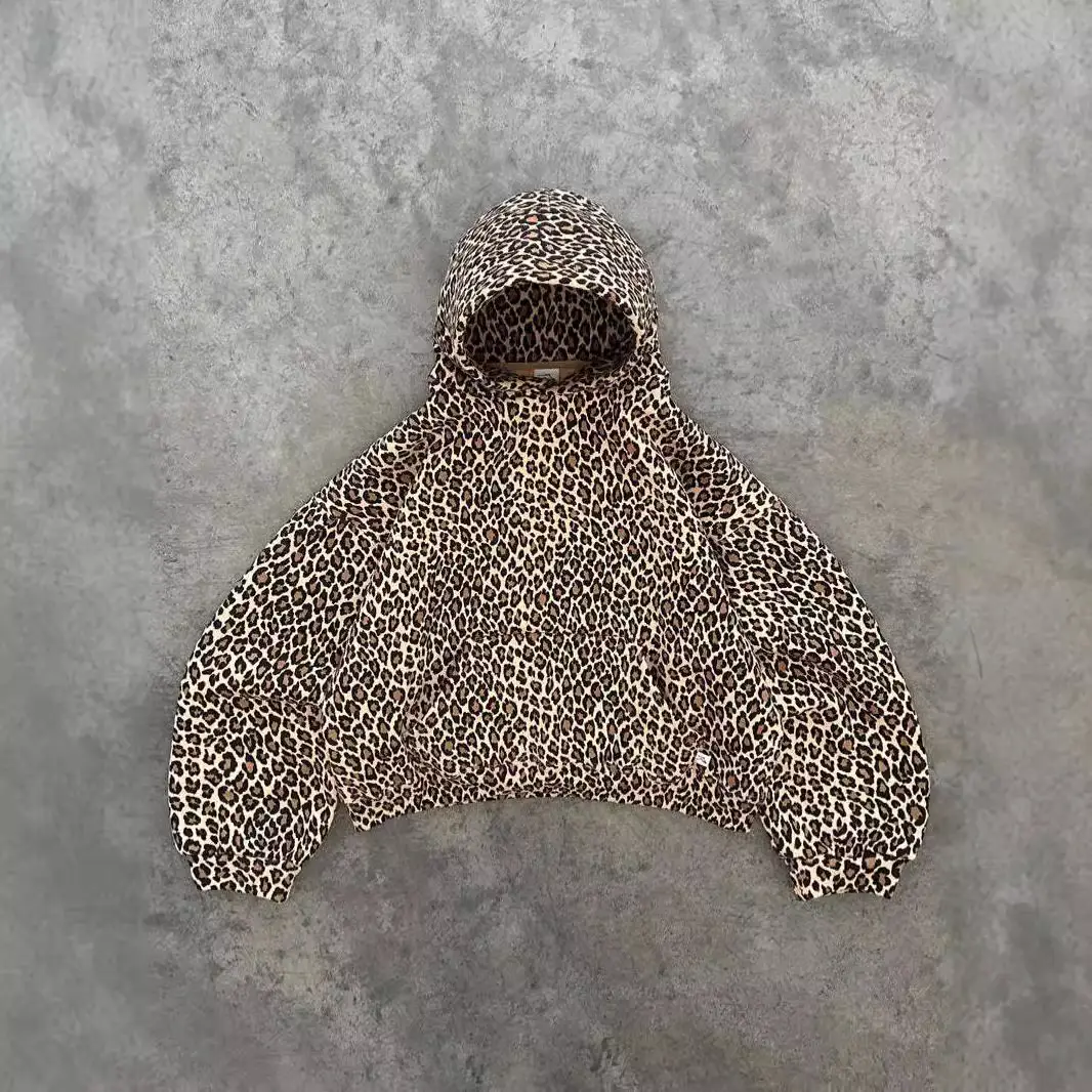 Europe and the United States cross-border leopard print hooded fall jacket women's outer loose long-sleeved sweater female personality trend