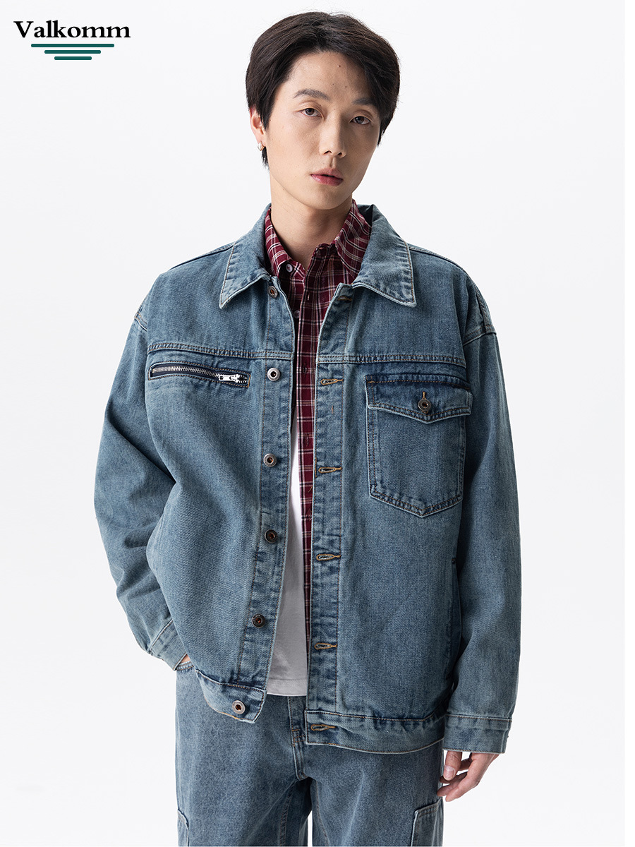 Laikemeng Men's Spring and Autumn Denim Jacket Men's American Retro Distressed Washed Nostalgic Men's Casual Denim Jacket