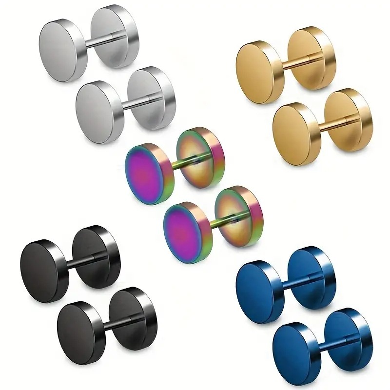Stainless Steel Two-head Round Pancake Earrings Puncture Dumbbell Thread Head Earrings Barbell Earrings I-shaped Men's Universal Earrings