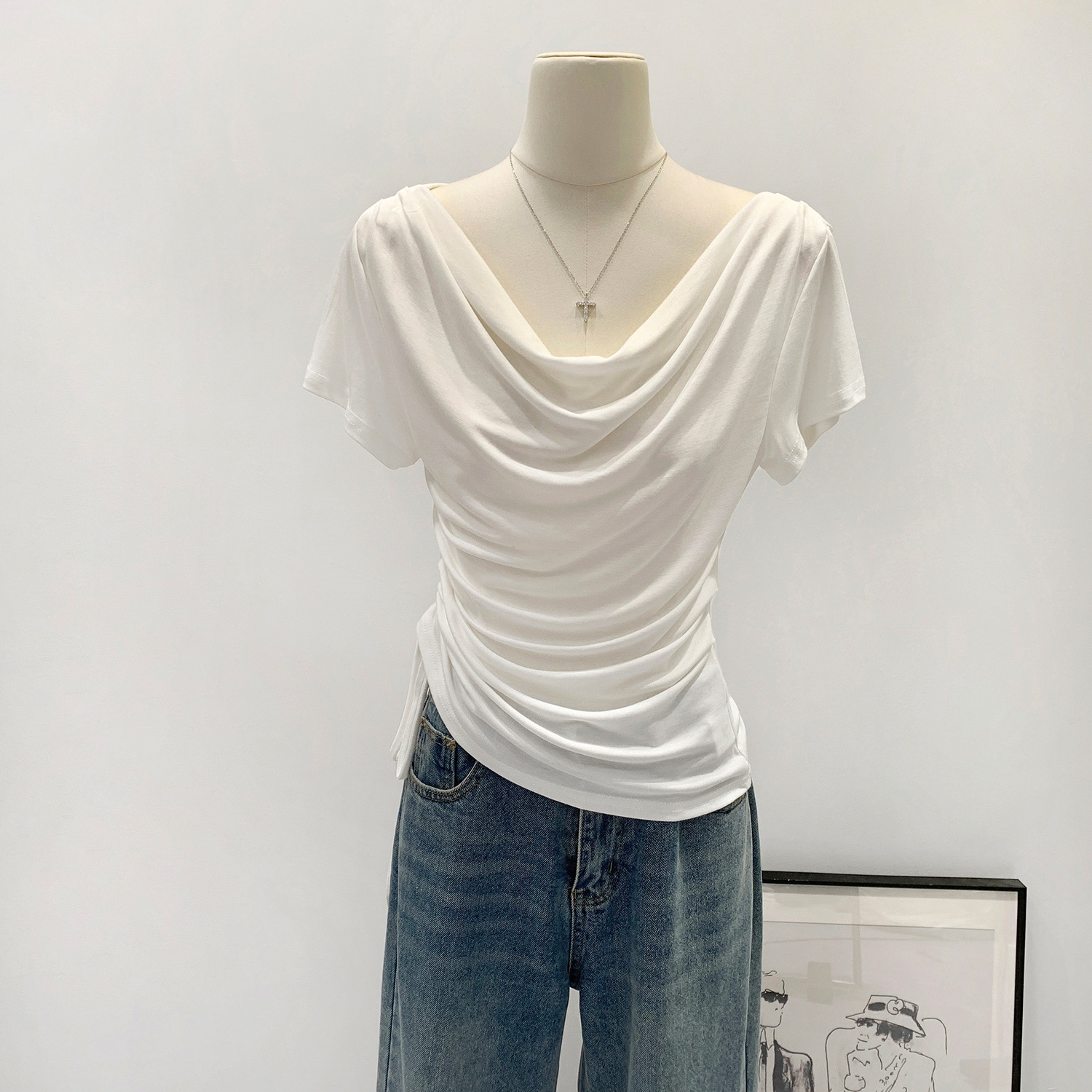 Lyocell Tencel Yellow Drawstring Short-Sleeve T-Shirt for Women, Summer 2026 New Thin Style Pure Desire Top