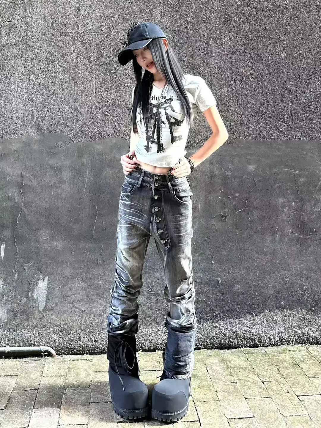 Paiki2025Ss “Level” Sword Mark/Washed Stereo Whiskered Scimitar Version High Elastic Versatile Jeans
