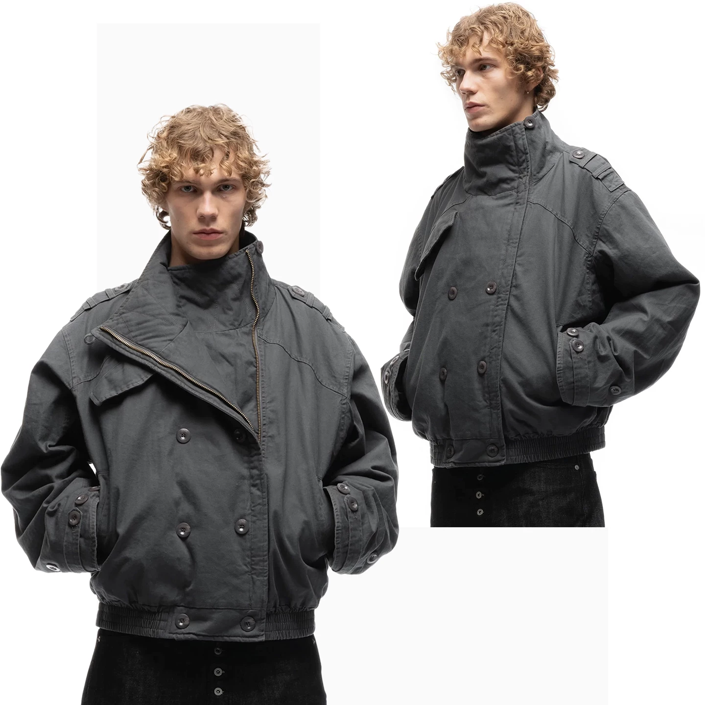 No faith studios irregular parka three-dimensional cutting flight staff jacket boxy cotton jacket
