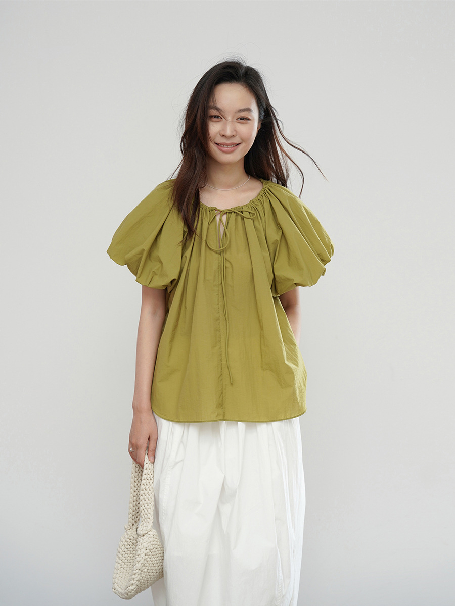 Love and Nancy Guangzhou Thirteen Lines Summer Original New Korean Puff Sleeve Cool and Revitalized Shirt 211275