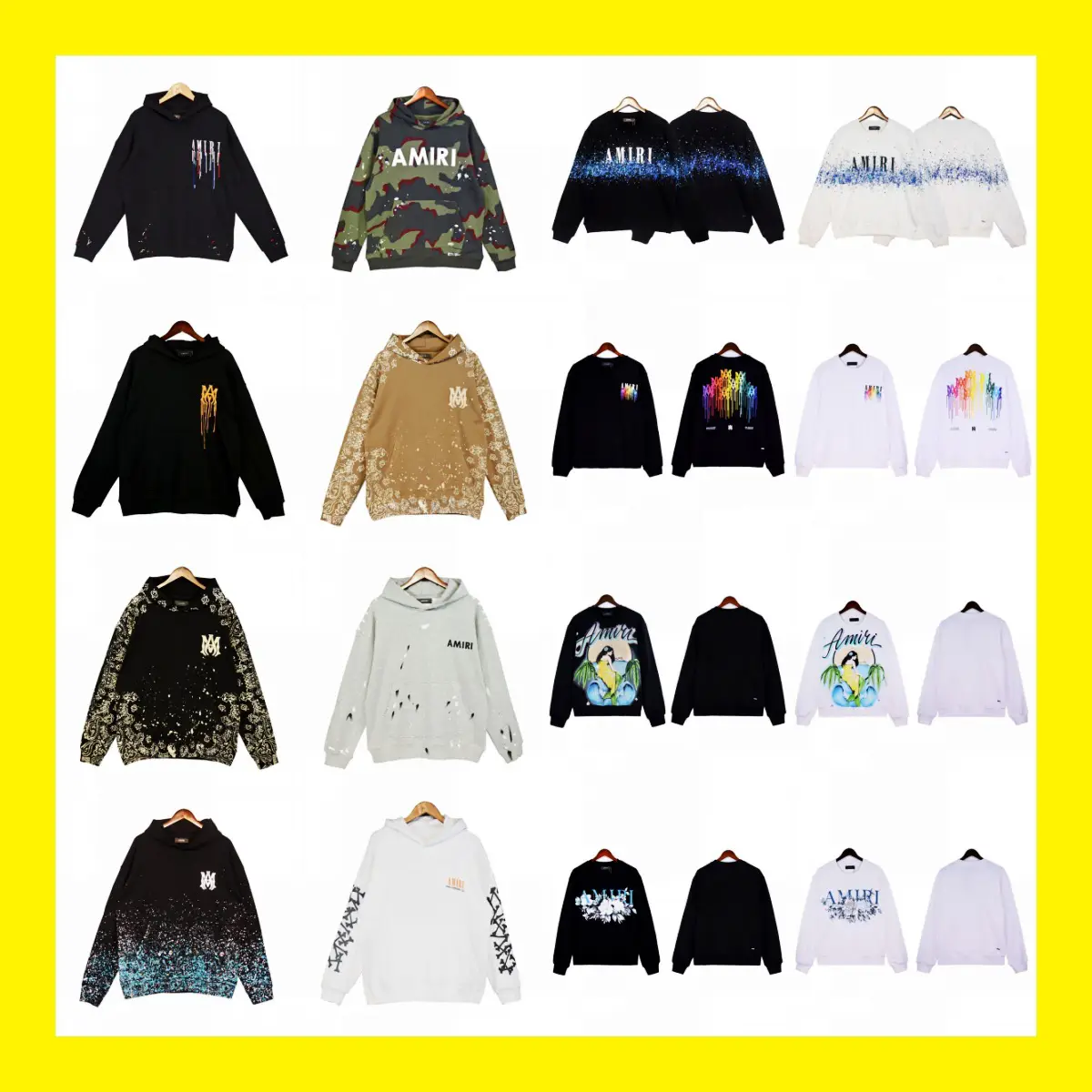 fog tide AM sweater cracked letters logo splash ink flow paint graffiti embroidery hoodie couple's jacket IR1