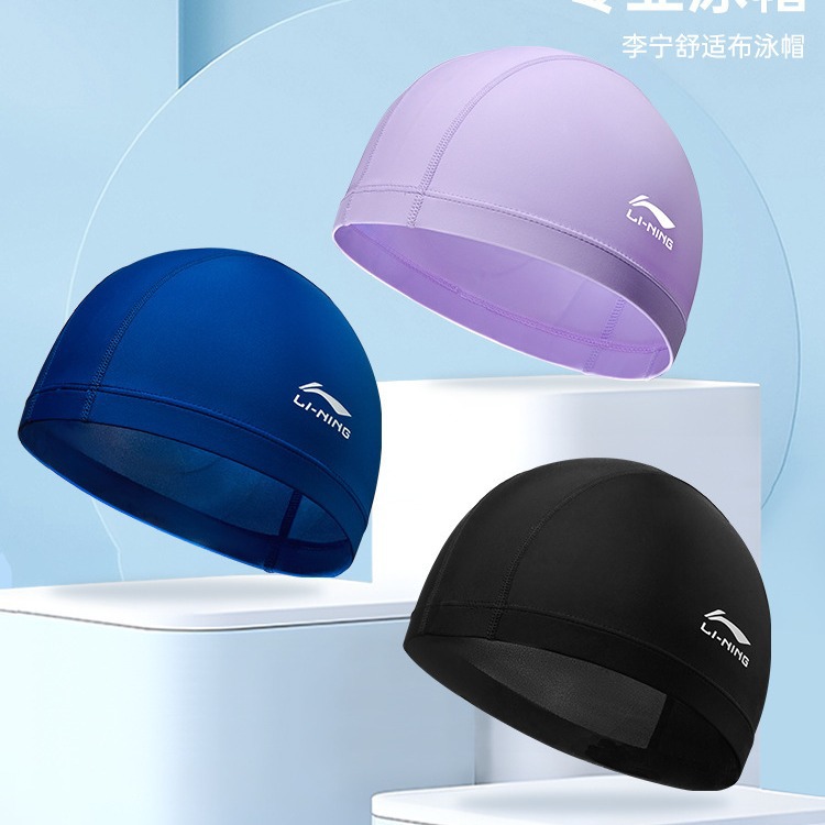 Li Ning Swimming Cap Men's and Women's Unisex Adult Big Head Wai Long Hair Goggles suit Fabric Swimming Cap Equipment for Boys and Girls
