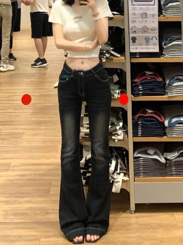 2026 Spring and Autumn High-Waisted Versatile Retro Flared Jeans Stretch Slim Fit Flared Pants Trendy